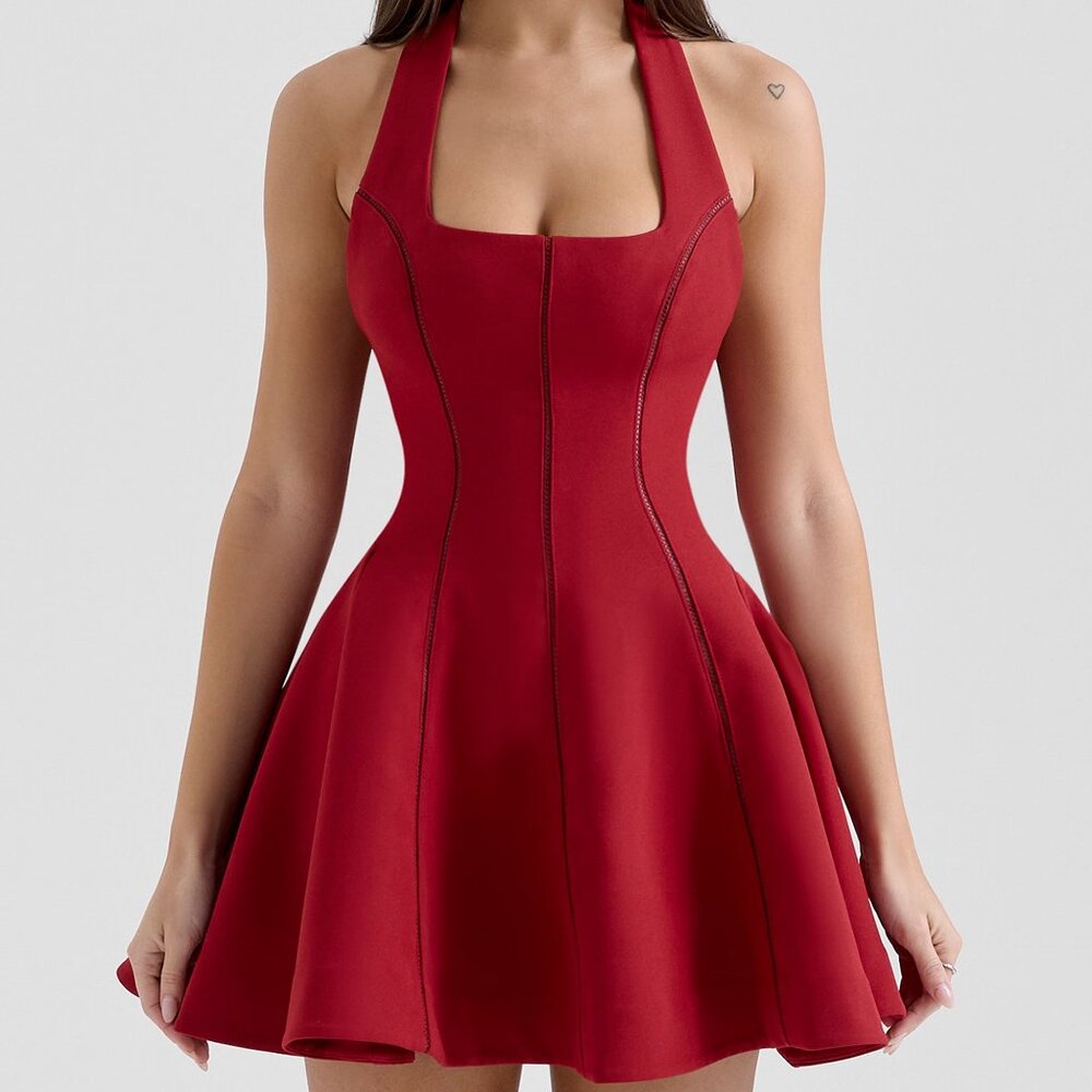 HOUSE OF CB - Loulette red halter neck bow mini dress